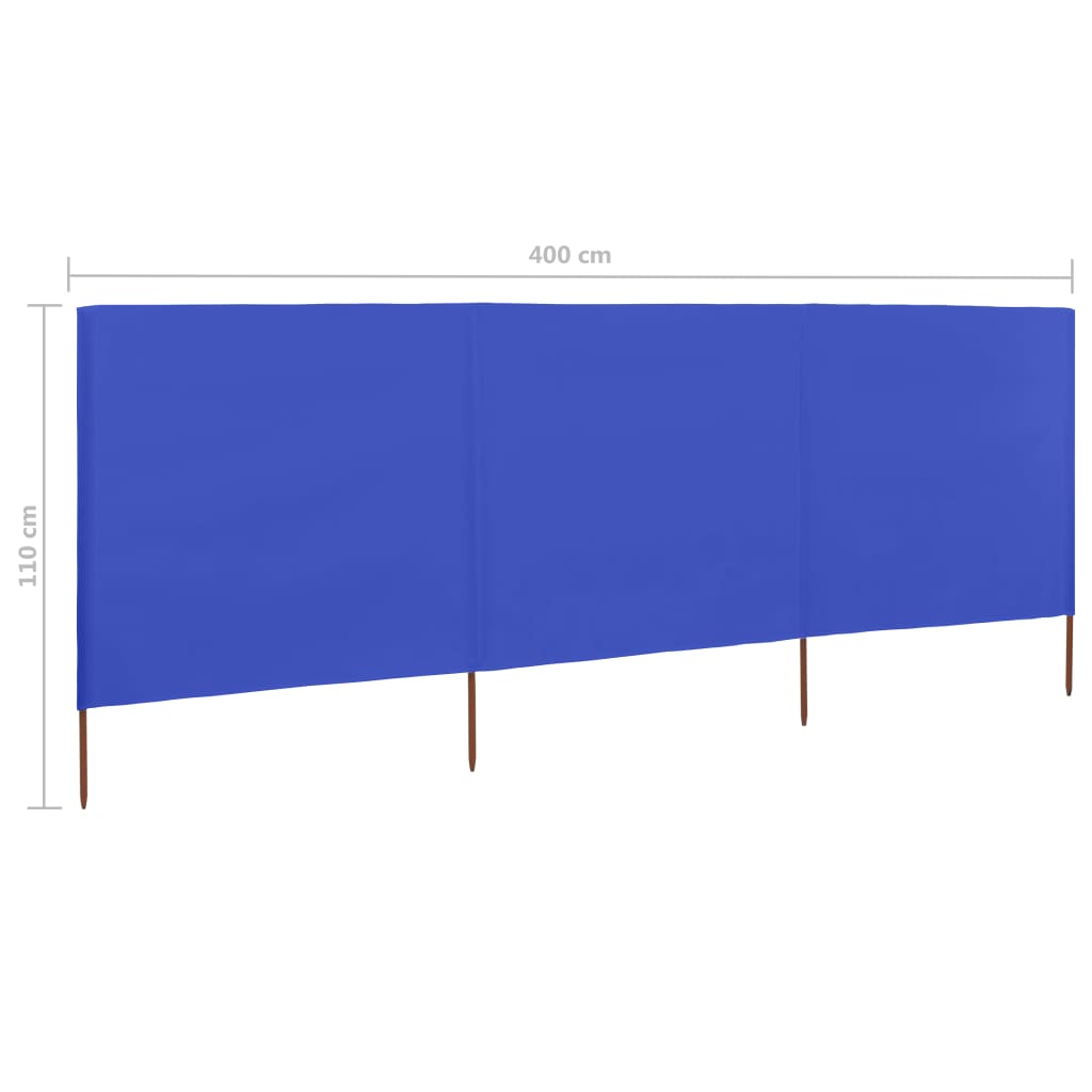 Windscherm 3-Panelen Stof Azuur 400 x 80 cm Blauw