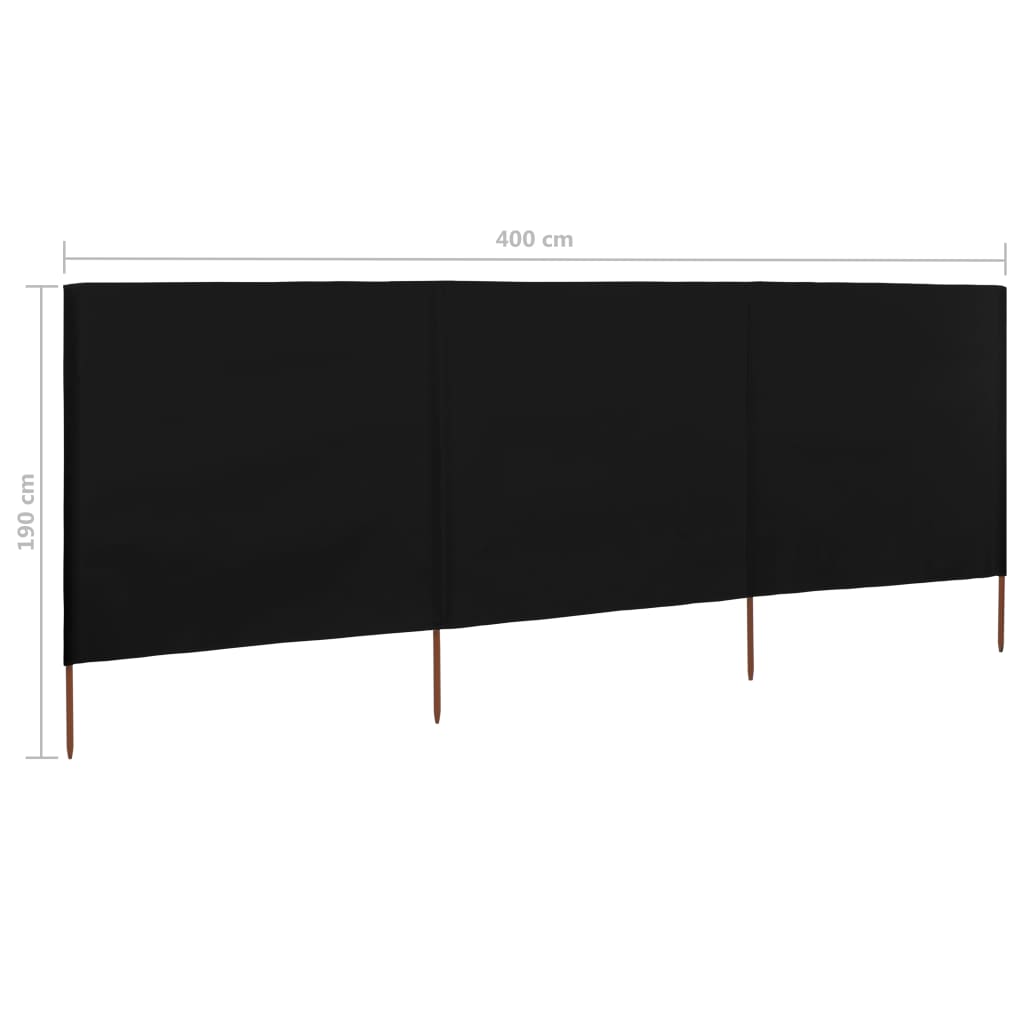 Windscherm 3-Panelen Stof 400 x 160 cm Zwart