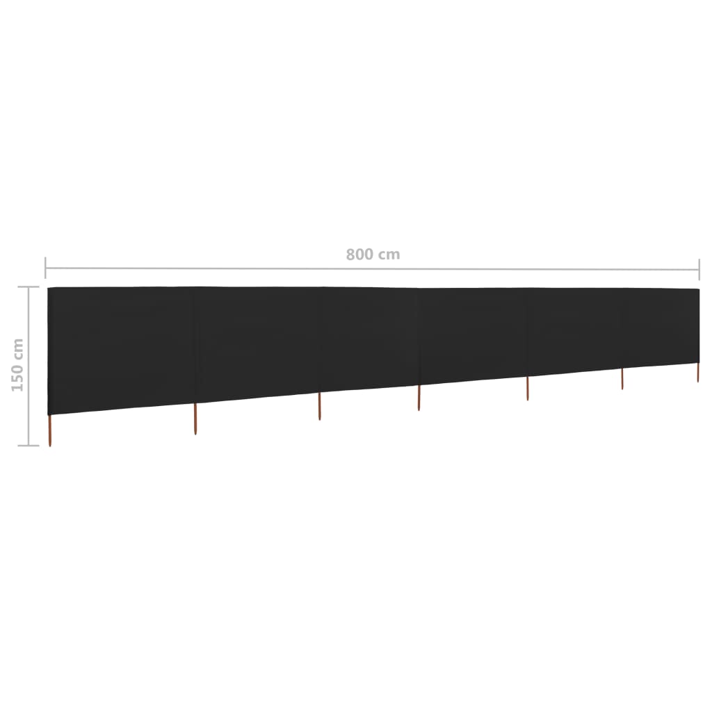 Windscherm 6-panelen 800x120 cm stof zwart
