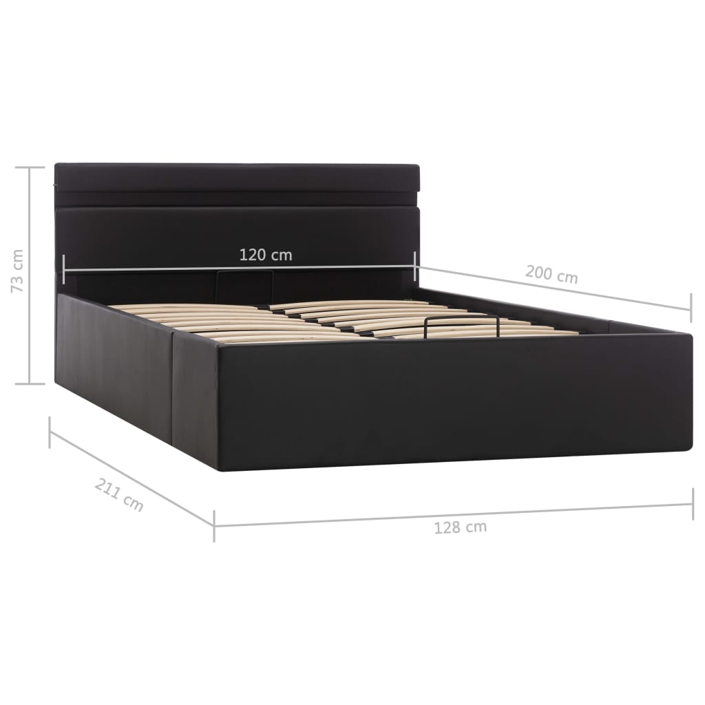 Bedframe Met Opslag Hydraulisch Led Kunstleer Zwart 120X200 Cm 120 x 200 cm