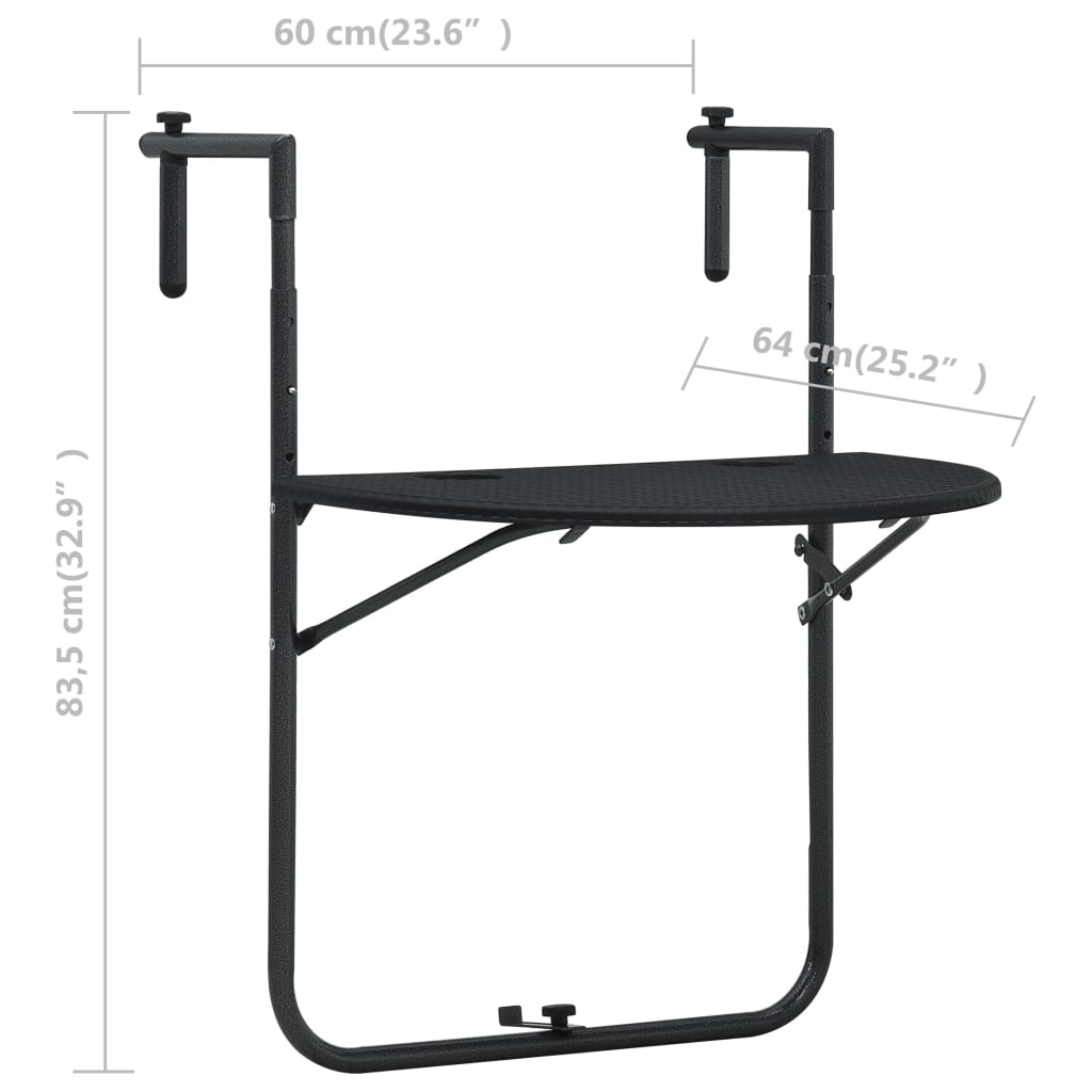 Balkontafel Hangend 60X64X83,5 Cm Rattan-Look Kunststof Zwart