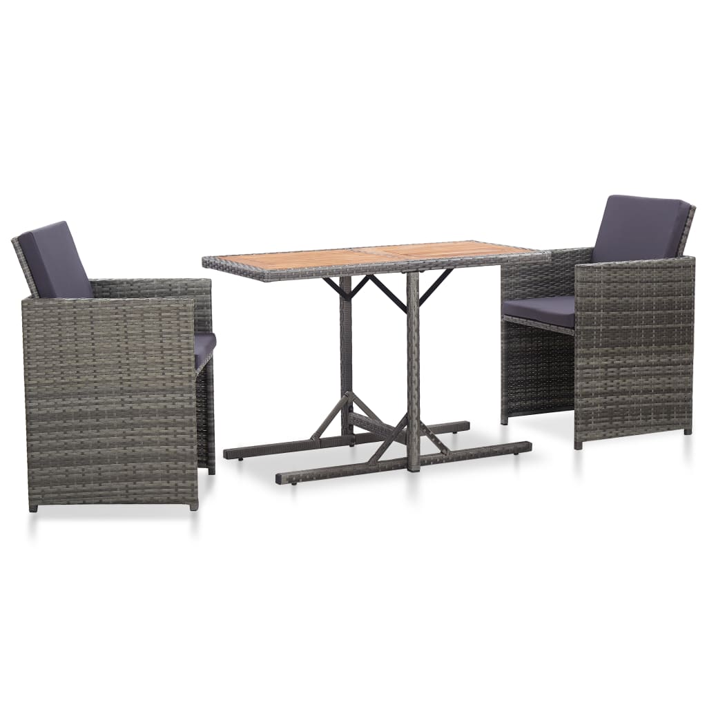 3-Delige Tuinset Met Kussens Poly Rattan Zwart