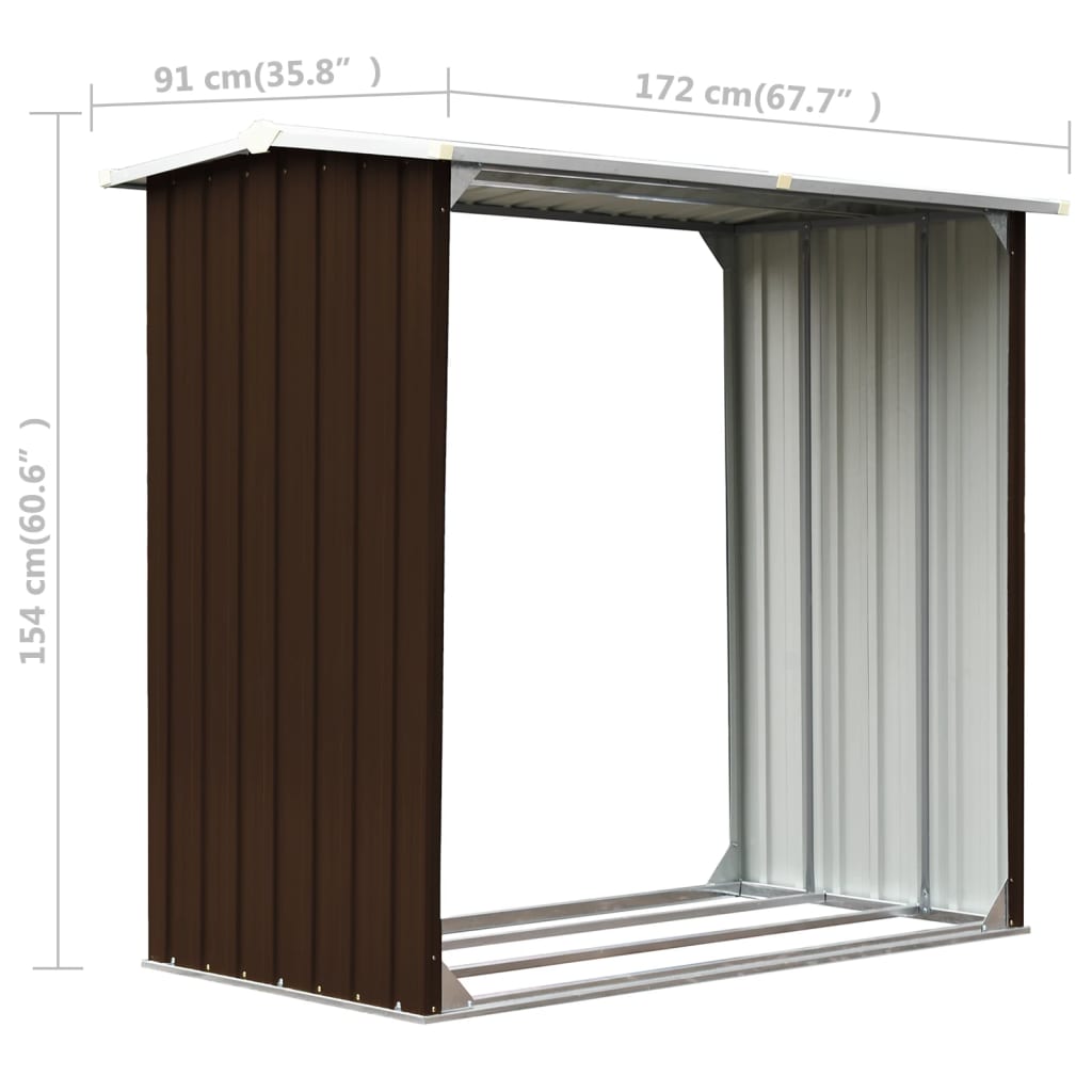Haardhoutschuur 172X91X154 Cm Gegalvaniseerd Staal Bruin