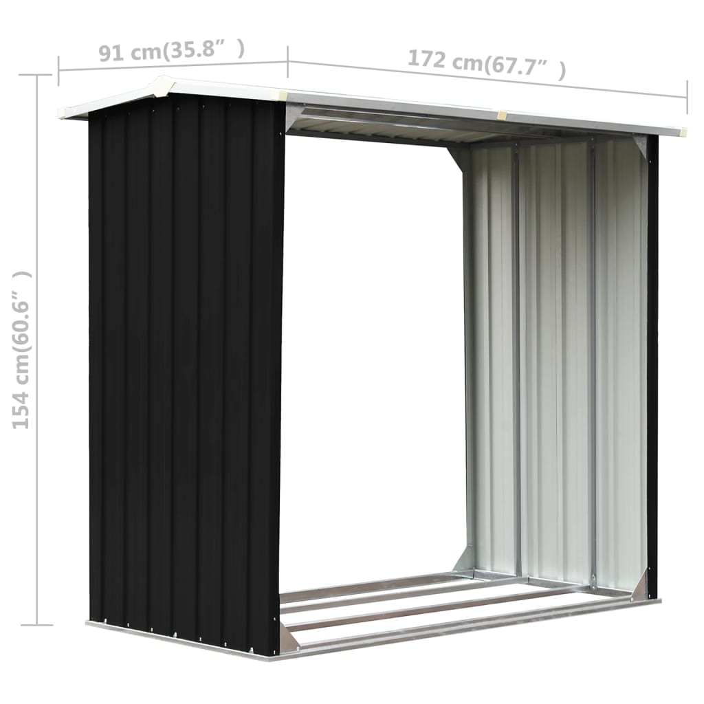 Haardhoutschuur 172X91X154 Cm Gegalvaniseerd Staal Antraciet