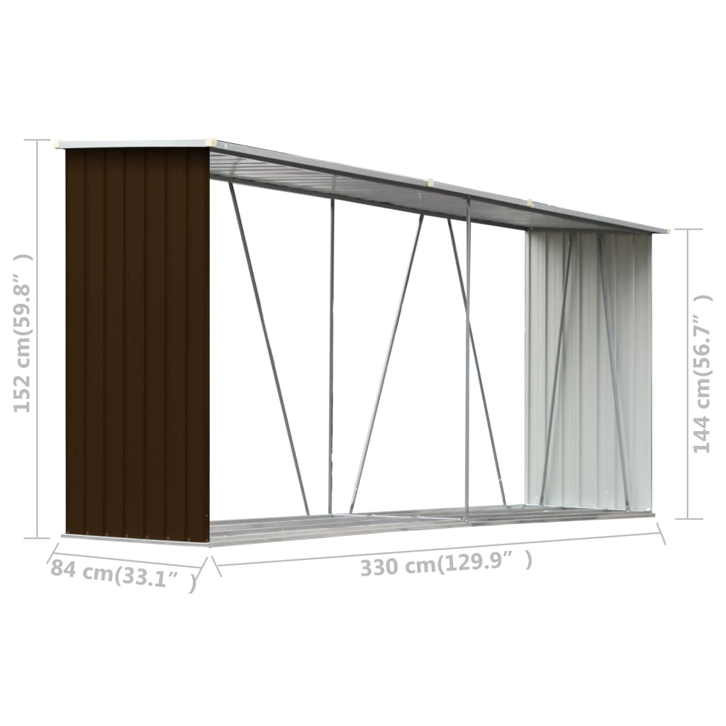 Haardhoutschuur 330X84X152 Cm Gegalvaniseerd Staal Bruin