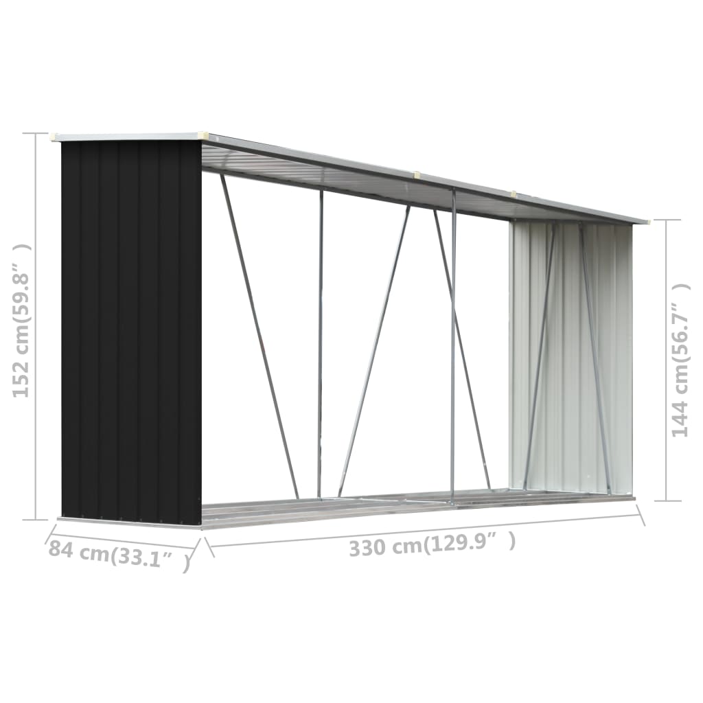Haardhoutschuur 330X84X152 Cm Gegalvaniseerd Staal Antraciet