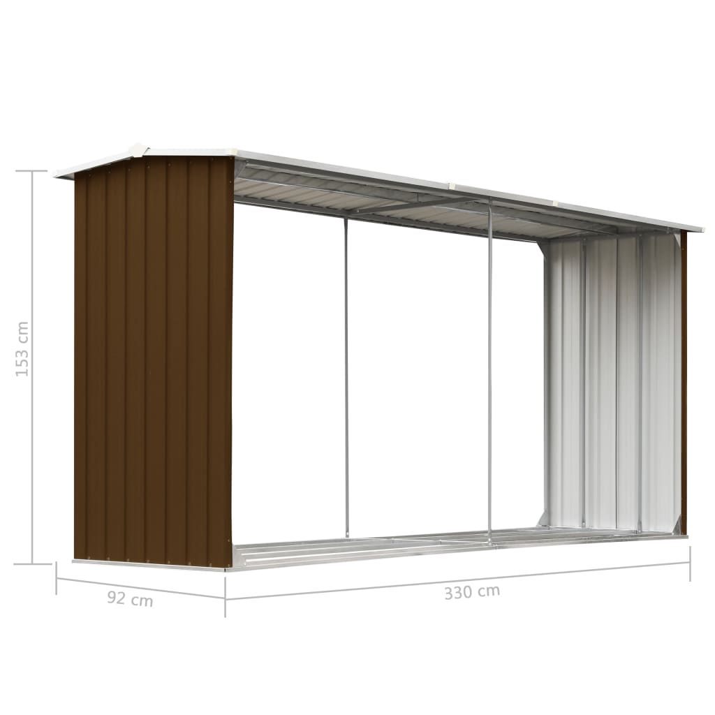 Haardhoutschuur 330X92X153 Cm Gegalvaniseerd Staal Bruin