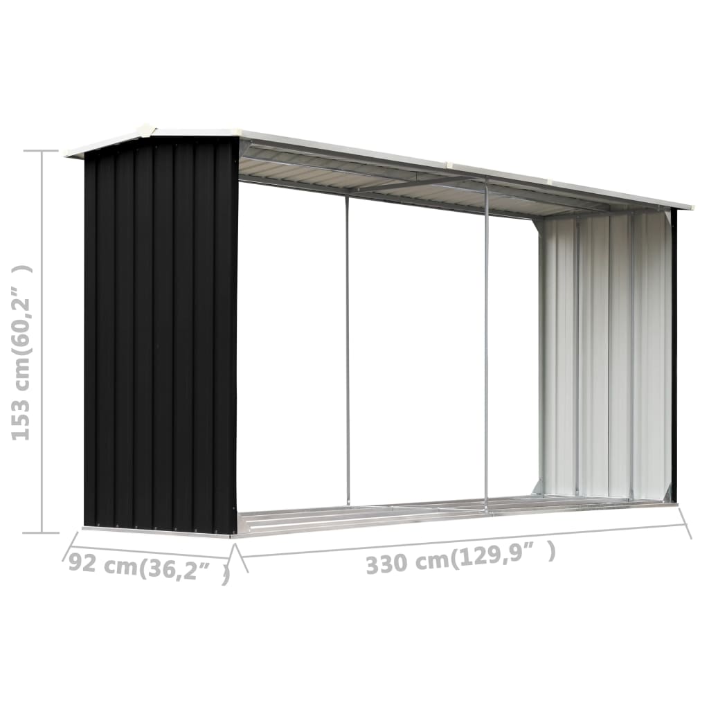 Haardhoutschuur 330X92X153 Cm Gegalvaniseerd Staal Antraciet