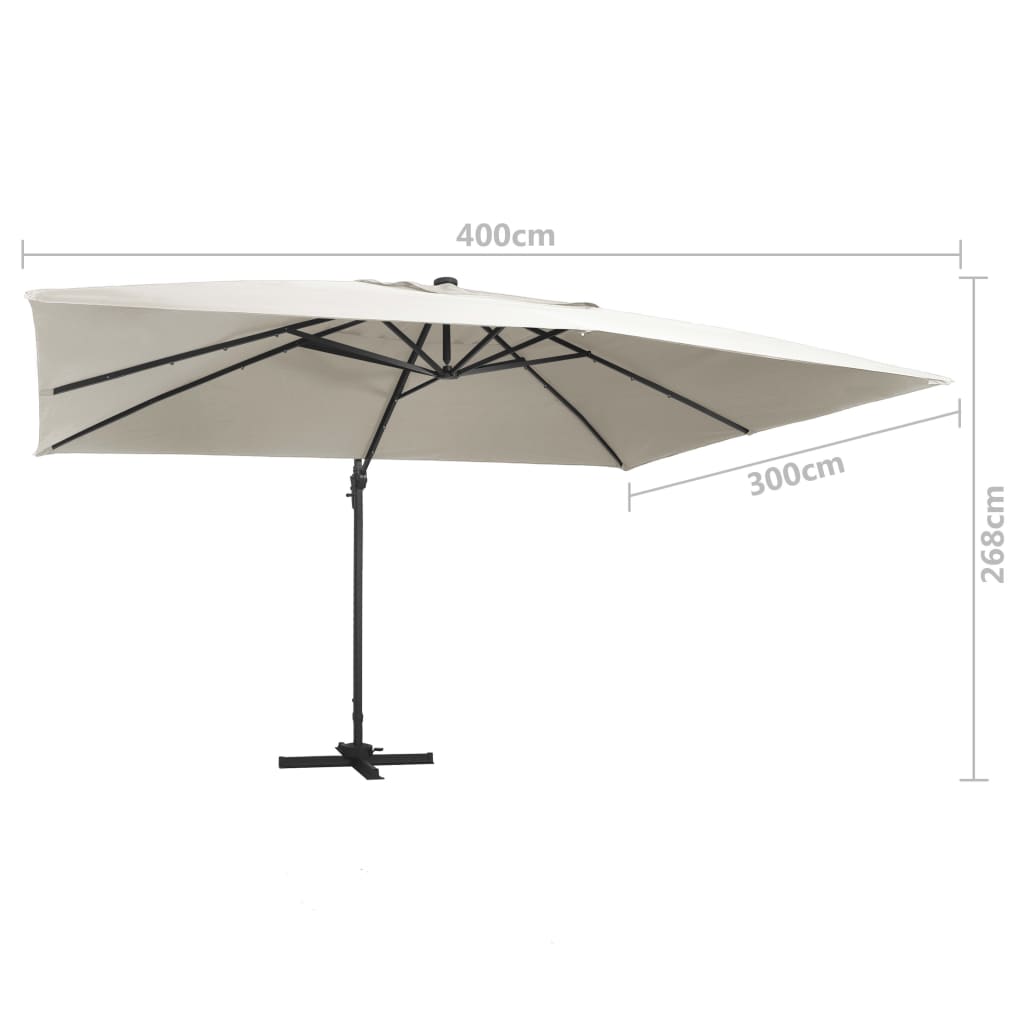 Zweefparasol Met Led En Aluminium Paal 400X300 Cm Zandkleurig