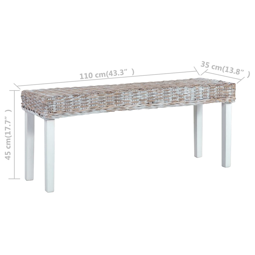 Bankje 110 Cm Natuurlijk Kubu Rattan En Massief Mangohout Wit