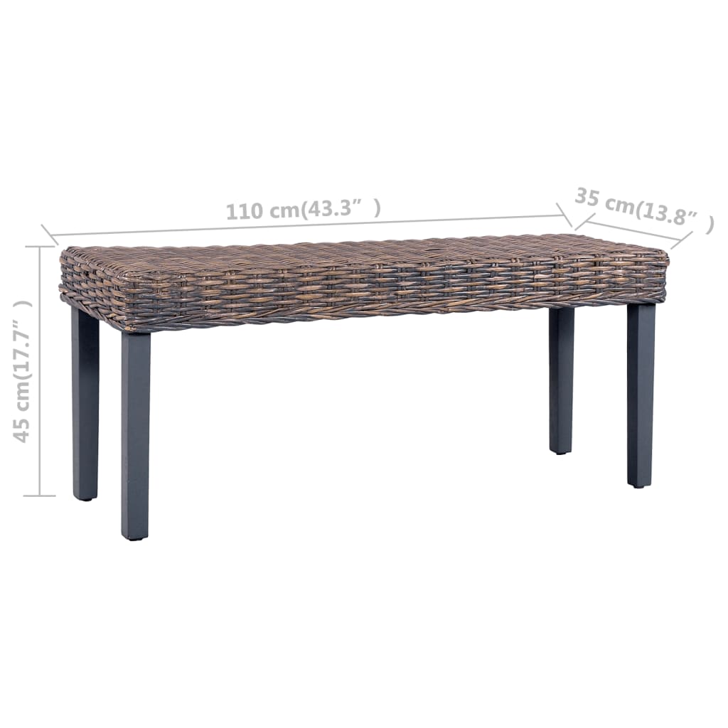 Bankje 110 Cm Natuurlijk Kubu Rattan En Massief Mangohout Grijs
