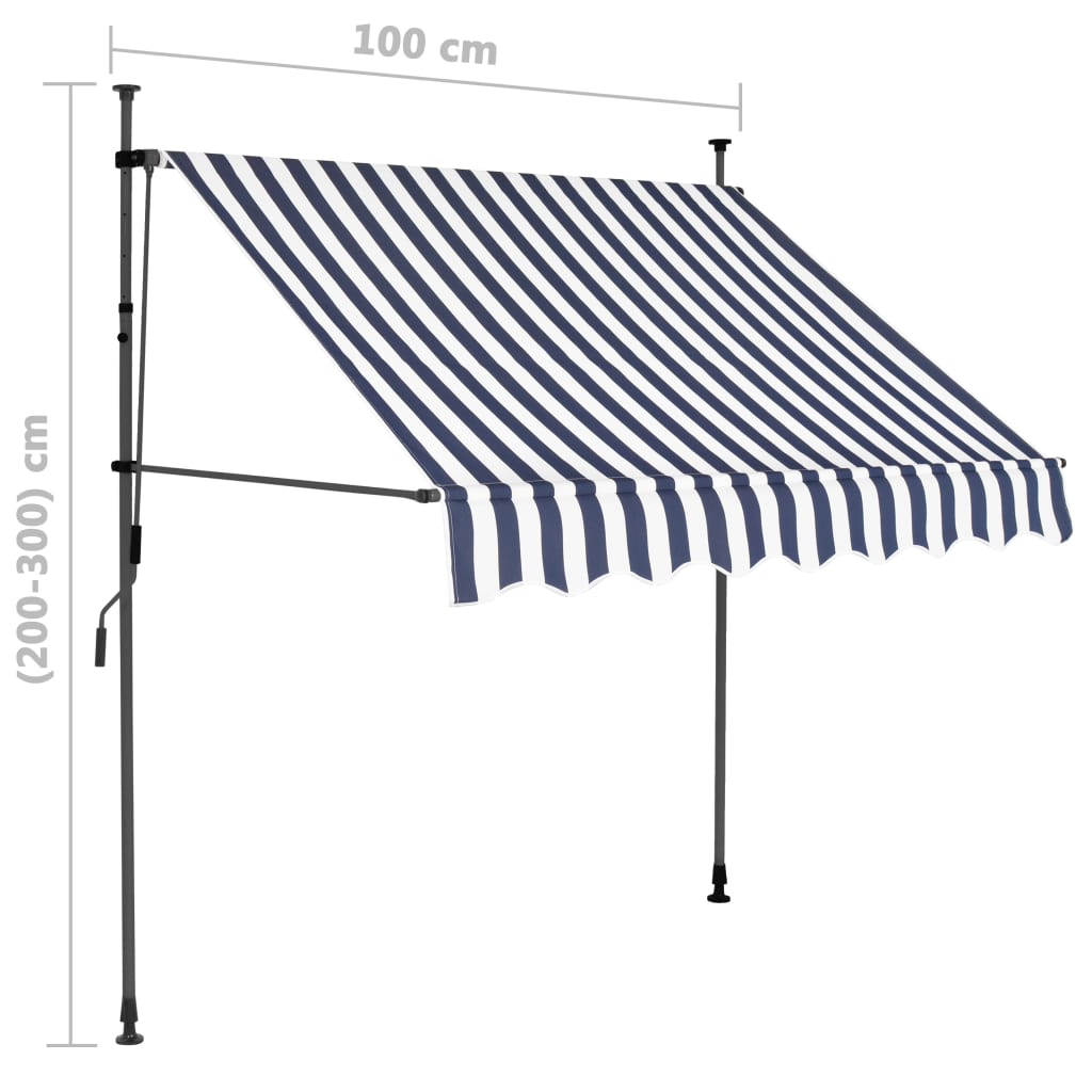 Luifel handmatig uitschuifbaar met LED 100 cm blauw en wit 100 cm Blauw