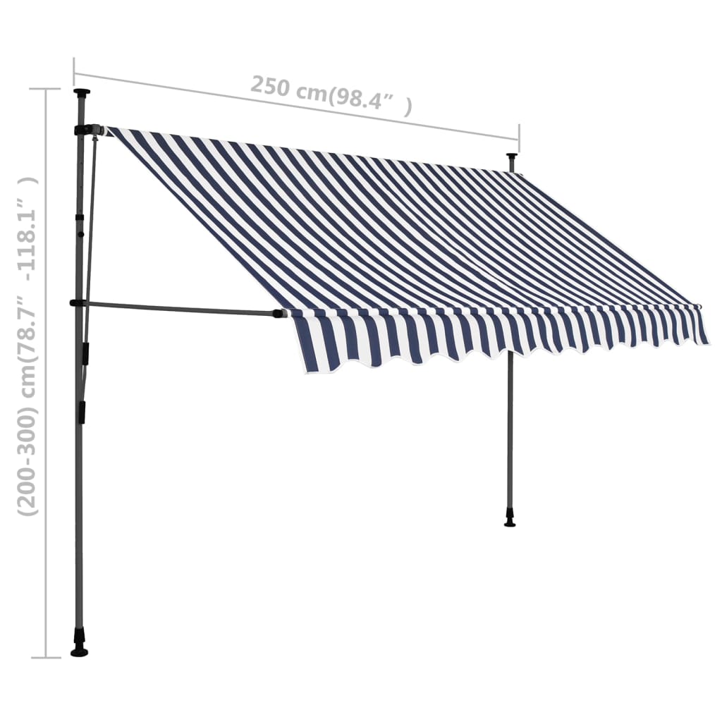 Luifel Handmatig Uitschuifbaar Met Led En Wit 250 cm Blauw