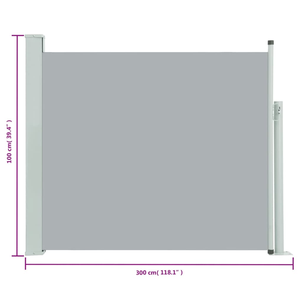 Tuinscherm uittrekbaar 100x300 cm grijs 100 x 300 cm Grijs