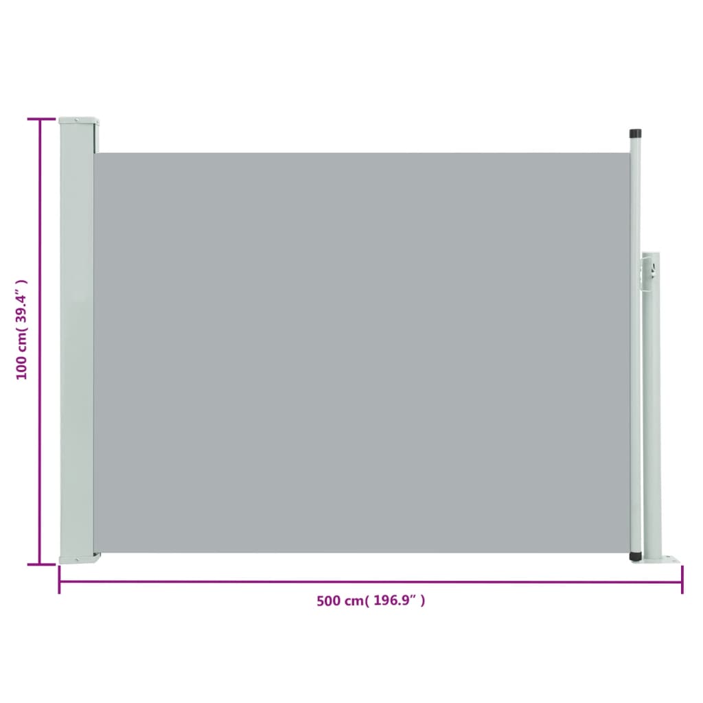 Tuinscherm Uittrekbaar 100 x 500 cm Grijs