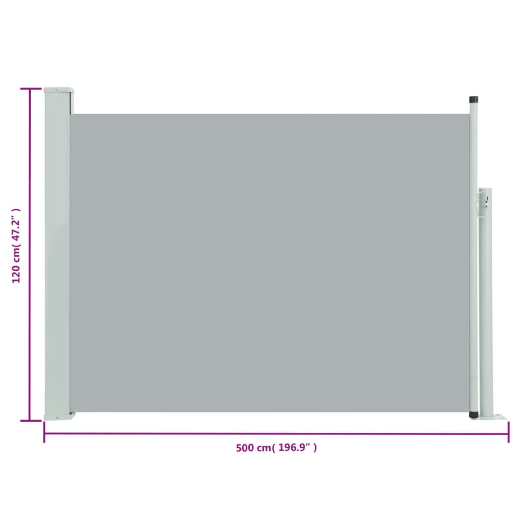 Tuinscherm Uittrekbaar 120X500 Cm Grijs 120 x 500 cm