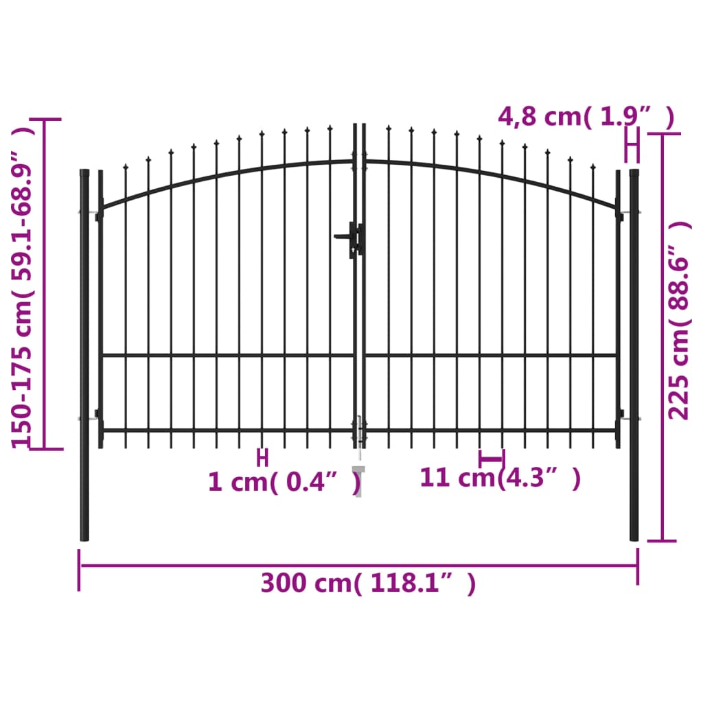 Poort Met Puntige Bovenkant Dubbel 3X1,75 M Staal Zwart 3 x 1.75 m