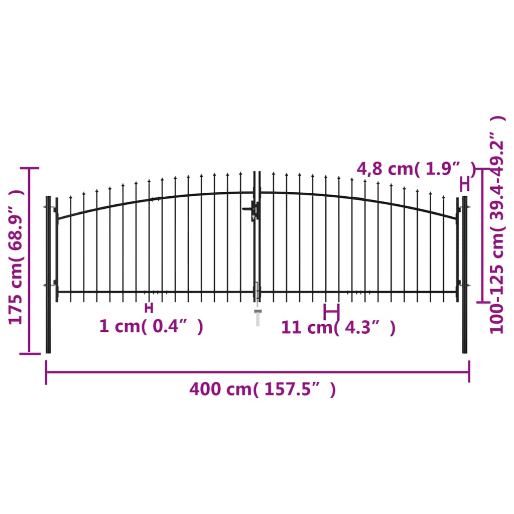 Hekpoort Dubbele Deur Met Speren Bovenkant 400X175 Cm 400 x 175 cm