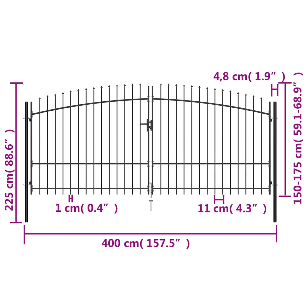 Hekpoort Dubbele Deur Met Speren Bovenkant 400X225 Cm 400 x 225 cm