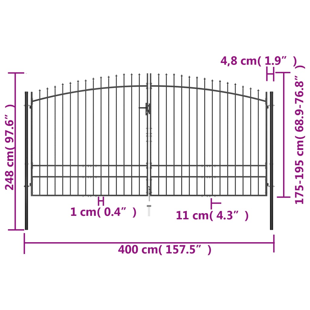 Hekpoort Dubbele Deur Met Speren Bovenkant 400X248 Cm 400 x 248 cm