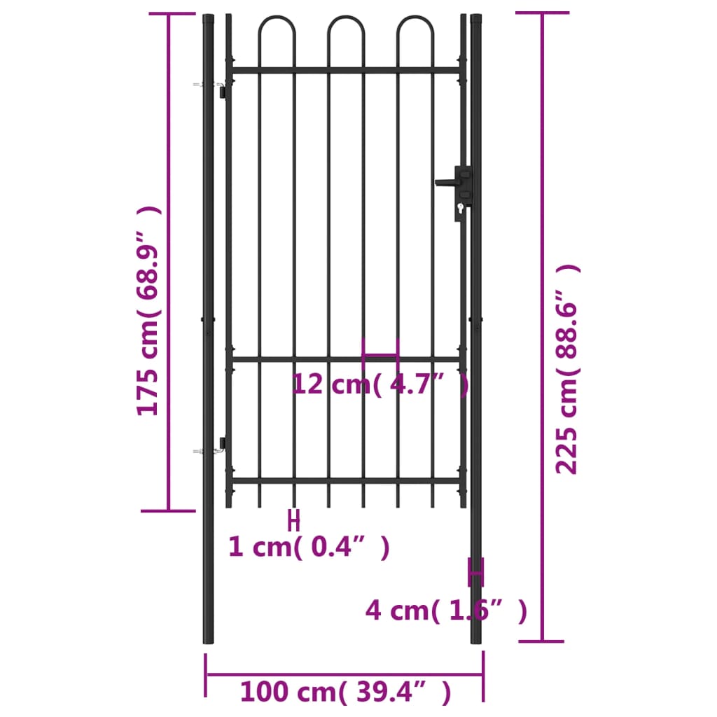 Poort Met Enkel 1X1,75 M Staal Zwart 1 x 1.75 m Gebogen bovenkant