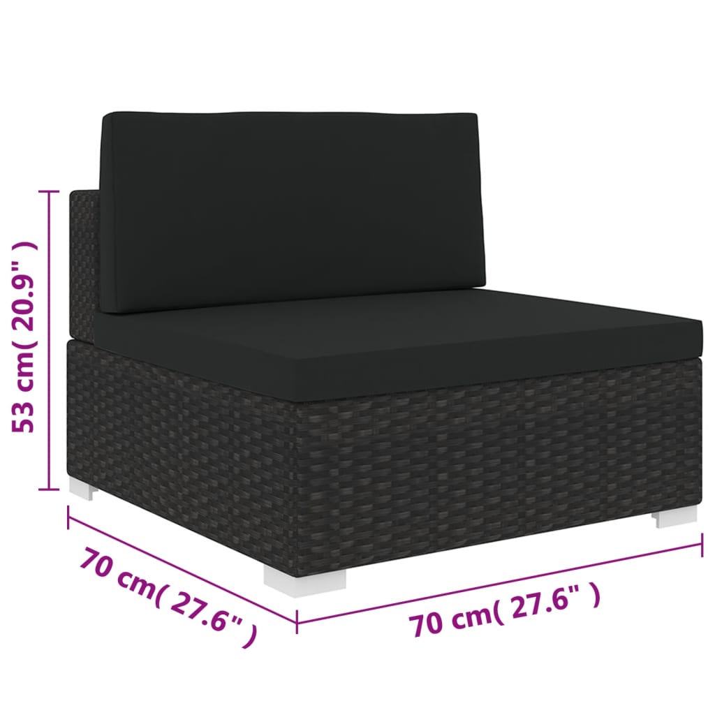 Tuinstoel met kussens middensectie poly rattan zwart