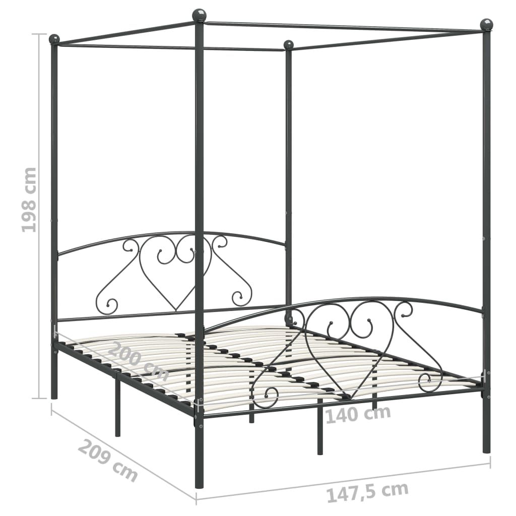 Hemelbedframe Metaal 140 x 200 cm Grijs