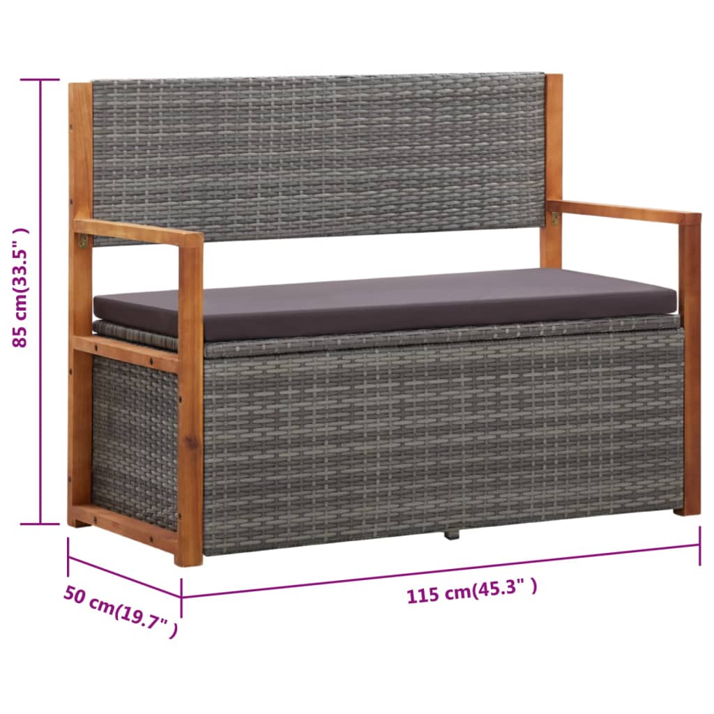 Opbergbankje 5 Cm Poly Rattan En Massief Acaciahout Grijs
