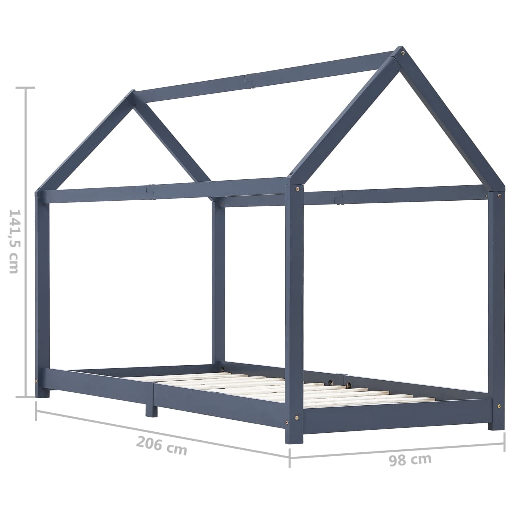 Kinderbedframe Massief Grenenhout 90 x 200 cm Grijs