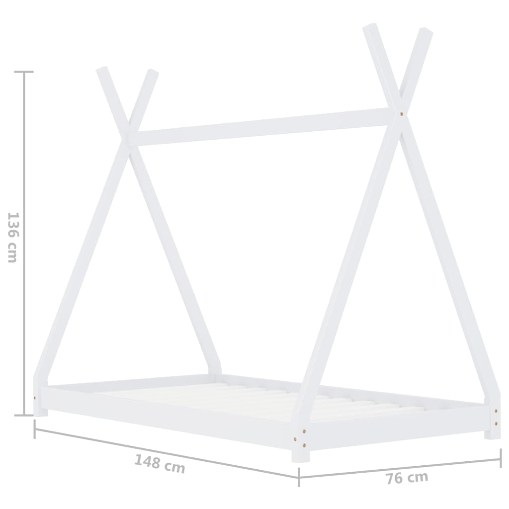 Kinderbedframe Massief Grenenhout 70 x 140 cm Wit