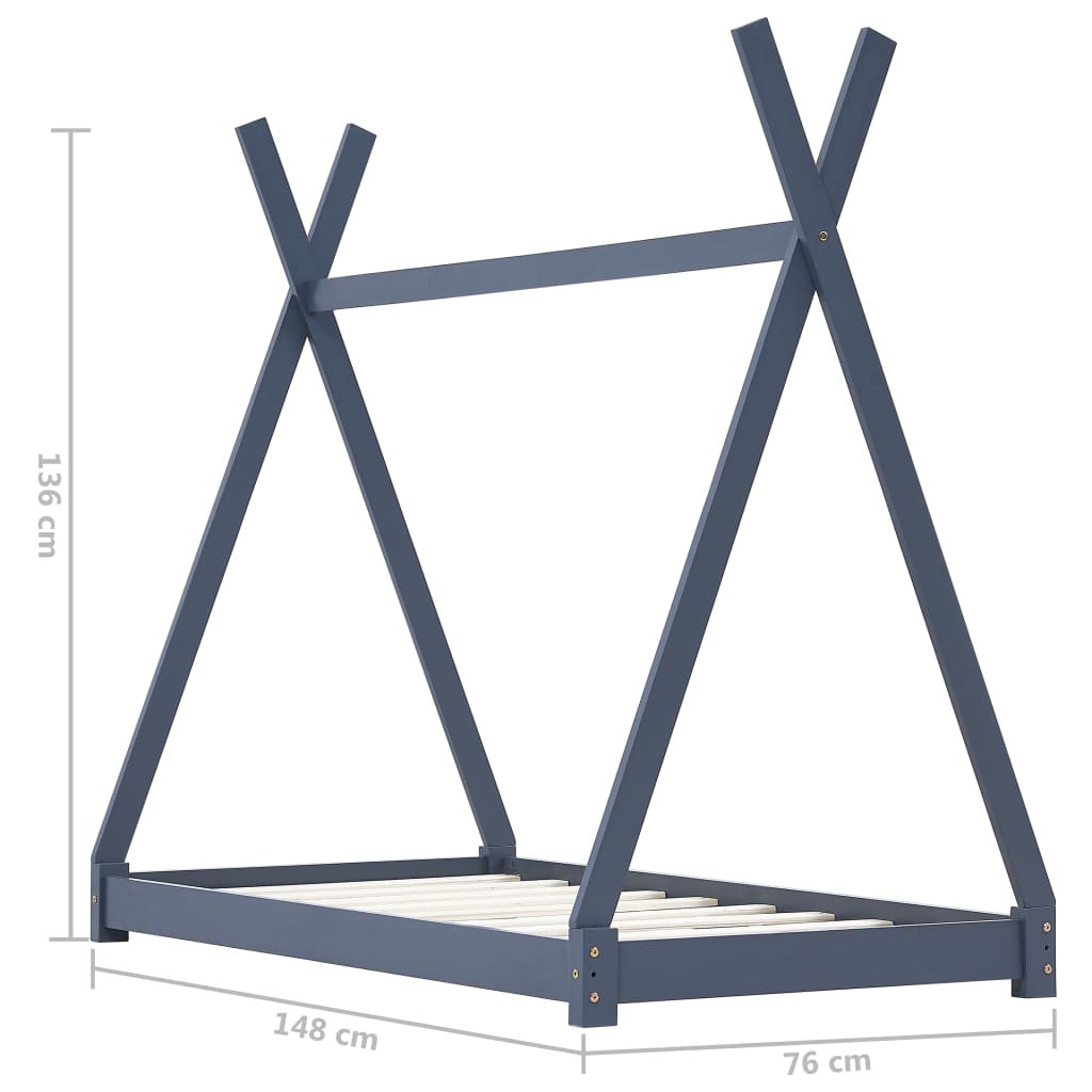 Kinderbedframe Massief Grenenhout 70 x 140 cm Grijs