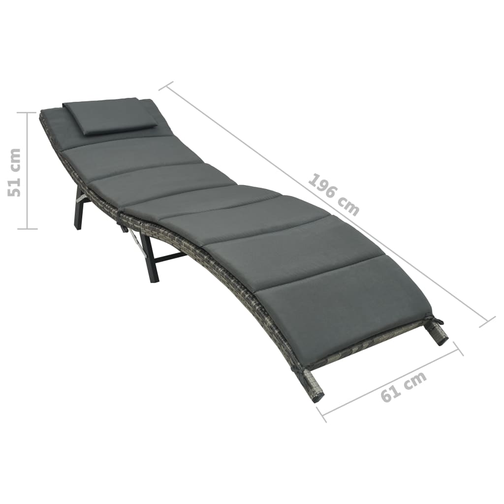 Ligbed Inklapbaar Met Kussen Poly Rattan Grijs