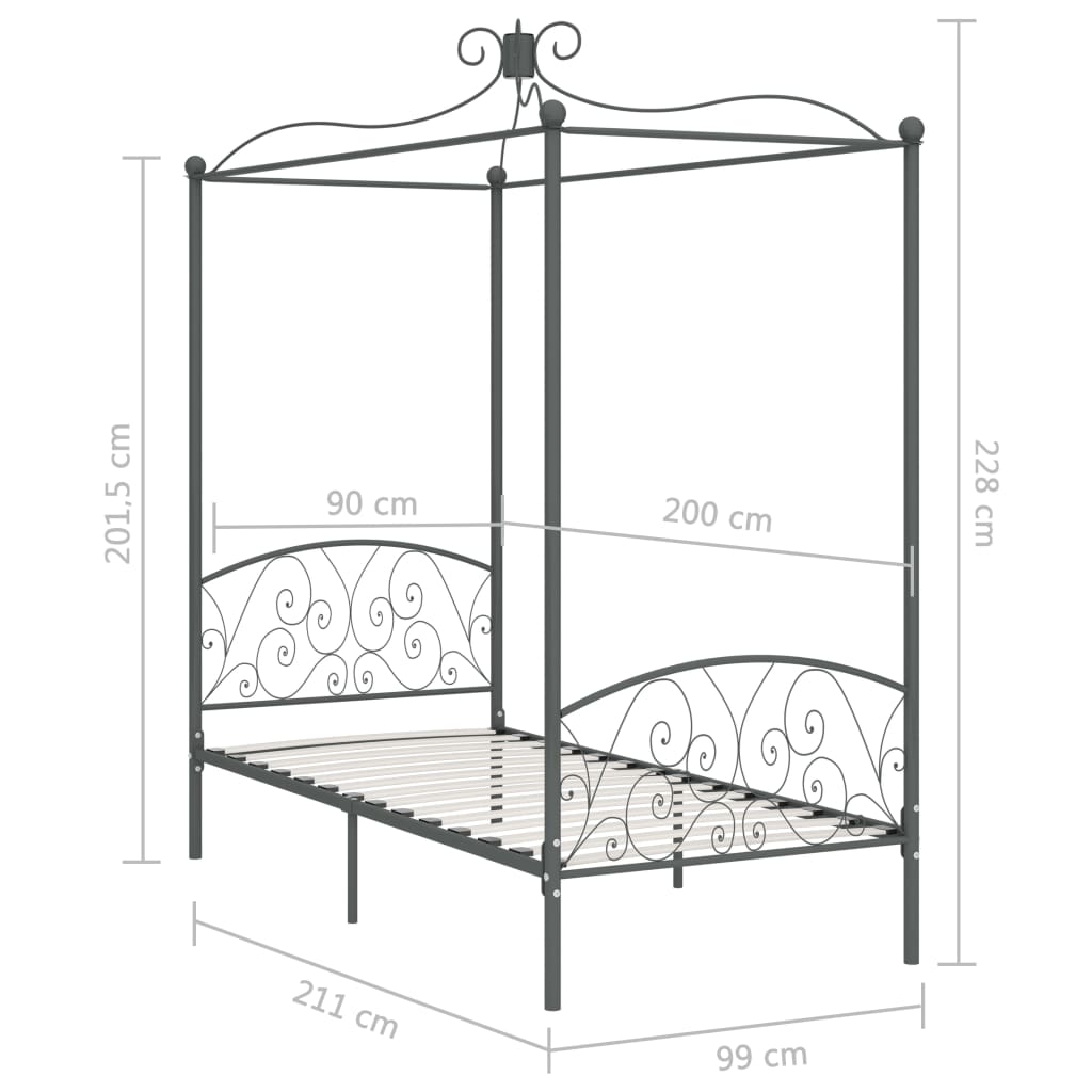 Hemelbedframe Metaal 90 x 200 cm