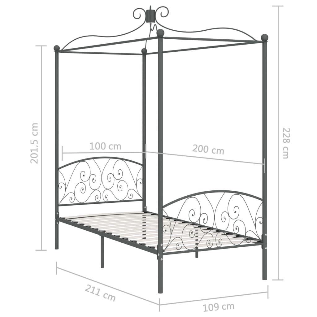 Hemelbedframe Metaal Grijs 100X200 Cm