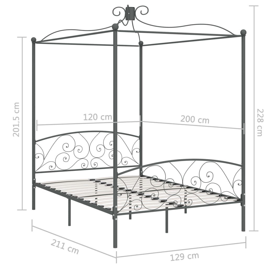 Hemelbedframe Metaal 120 x 200 cm Grijs