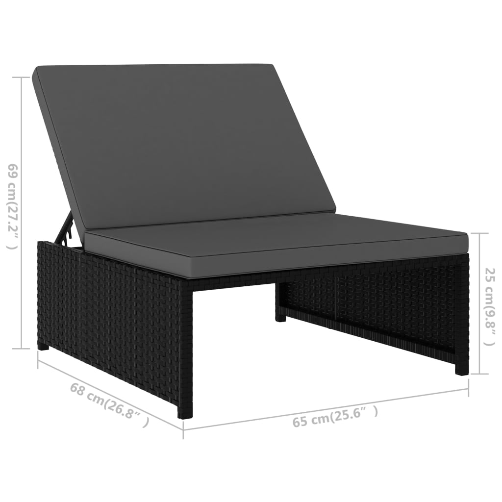Ligbedden 2 St Met Tafel Poly Rattan Zwart