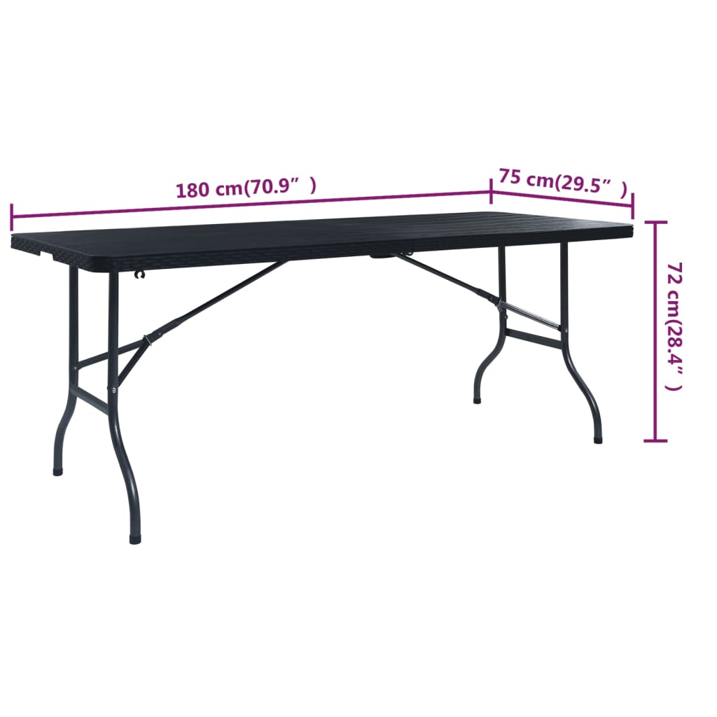 Tuintafel Inklapbaar 180X75X72 Cm Hdpe En Kunstrattan Zwart