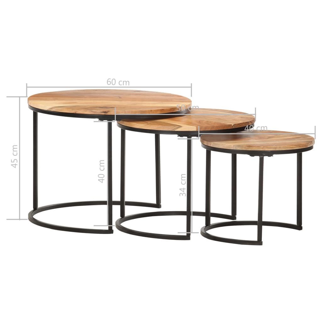 -Delige Tafeltjesset 3 Ø 40 x 34 cm Massief acaciahout