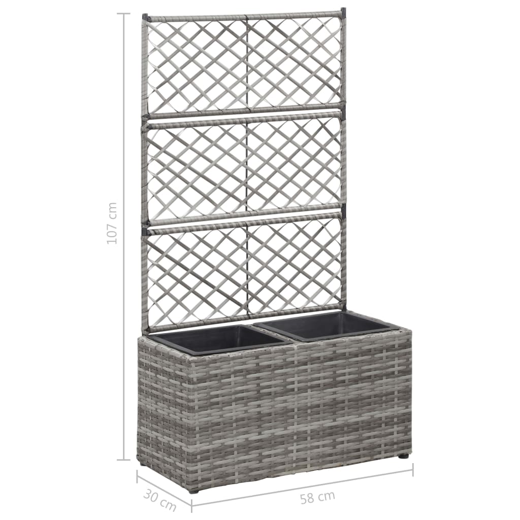 Latwerkplantenbak Verhoogd Met Potten Rattan 58 x 30 x 107 cm Grijs
