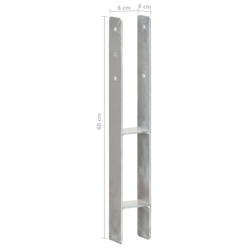 Grondankers 2 st 8x6x60 cm gegalvaniseerd staal zilverkleurig 2 8 x 6 x 60 cm