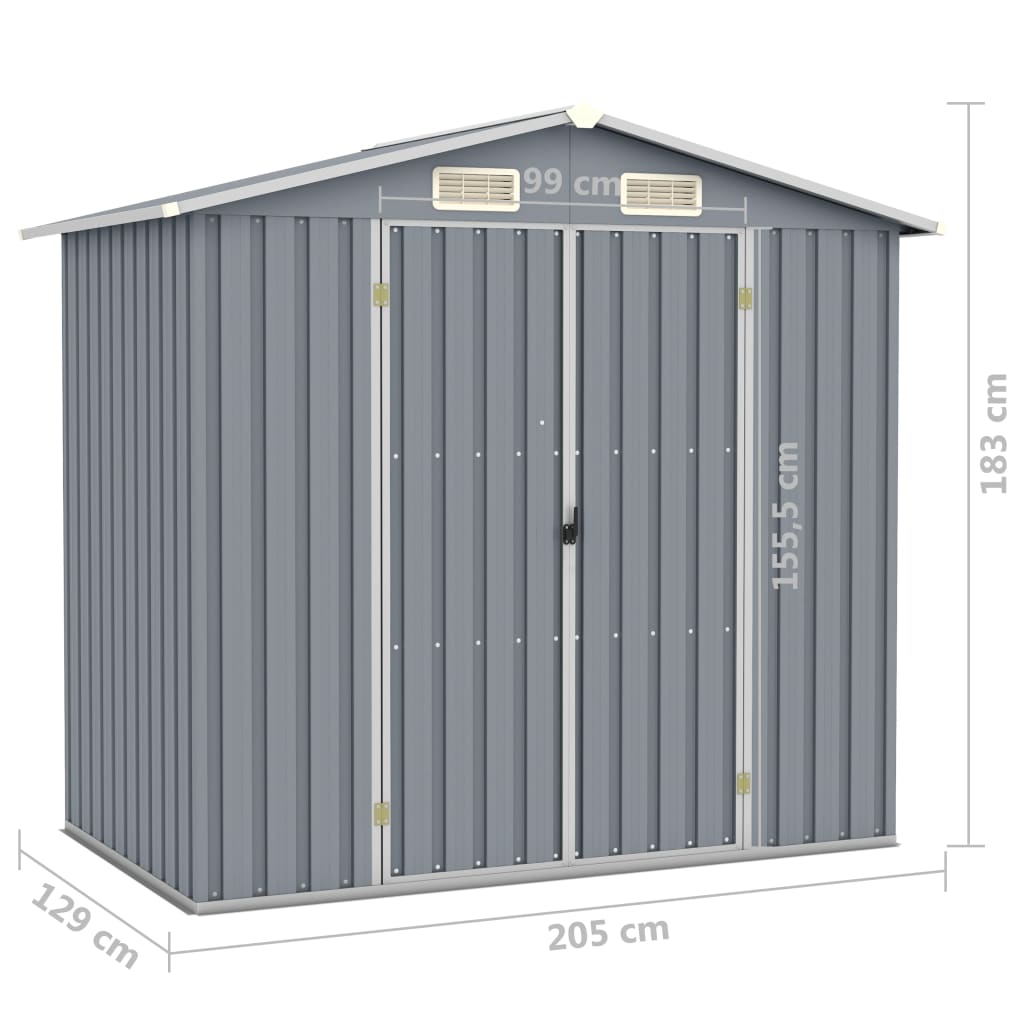 Tuinschuur 205x129x183 cm gegalvaniseerd staal grijs Grijs