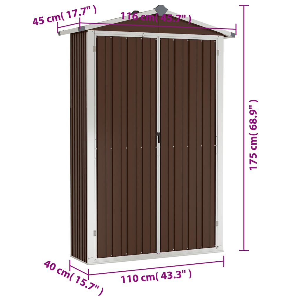 Tuinschuur 116X45X175 Cm Gegalvaniseerd Staal Bruin