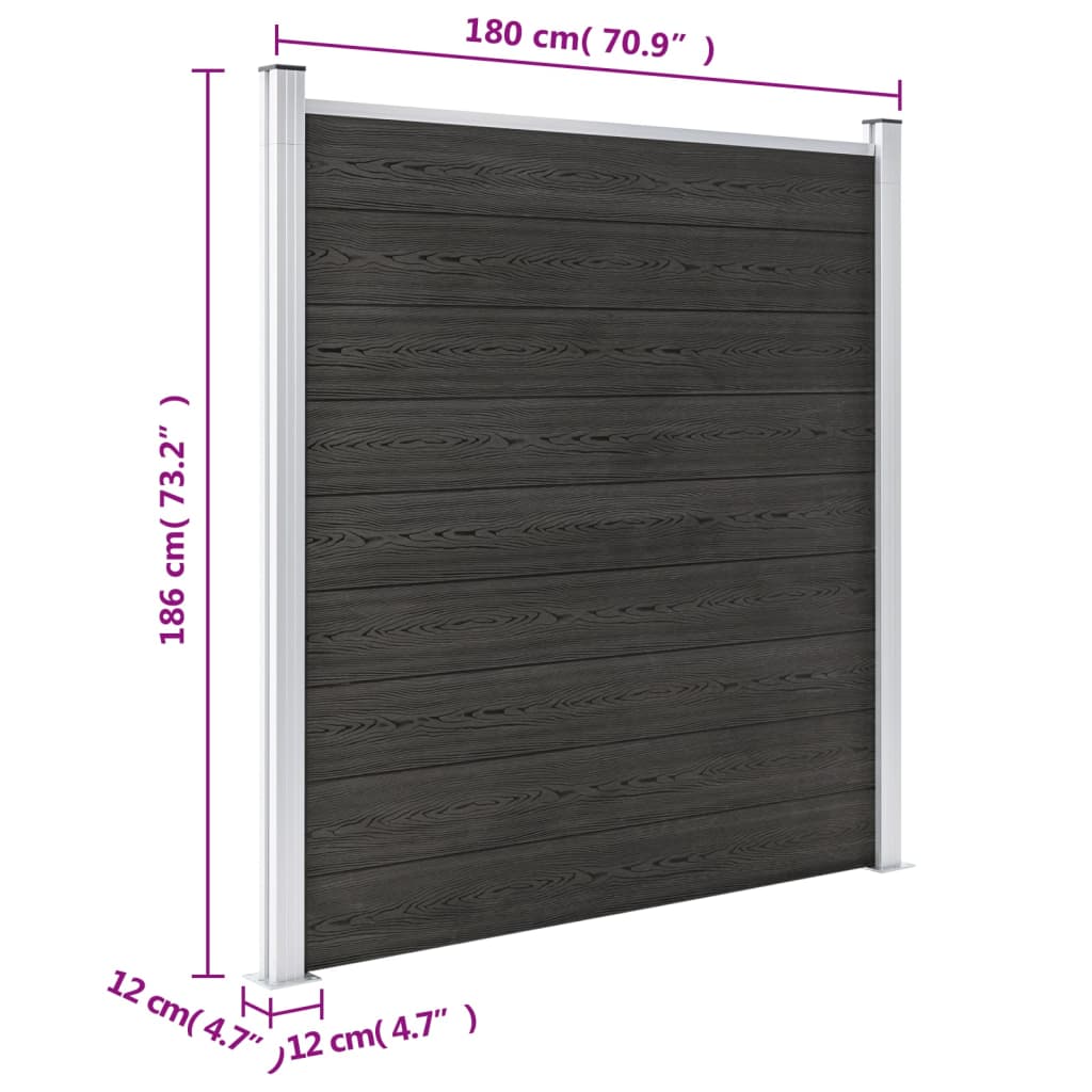 Schutting 180x186 cm HKC grijs Grijs 1 sectie met 2 palen