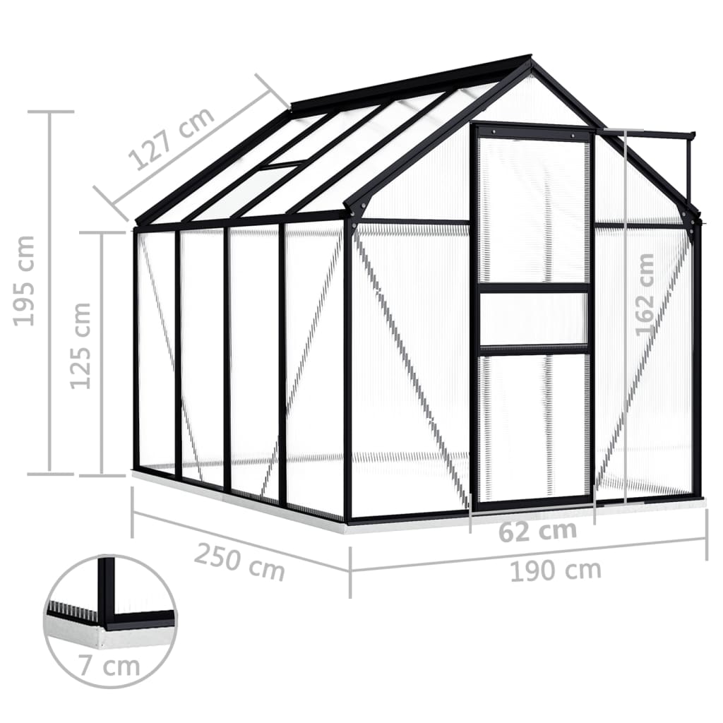 Tuinkas Met Basisframe 4,75 M² Aluminium Antracietkleurig 190 x 250 x 202 cm