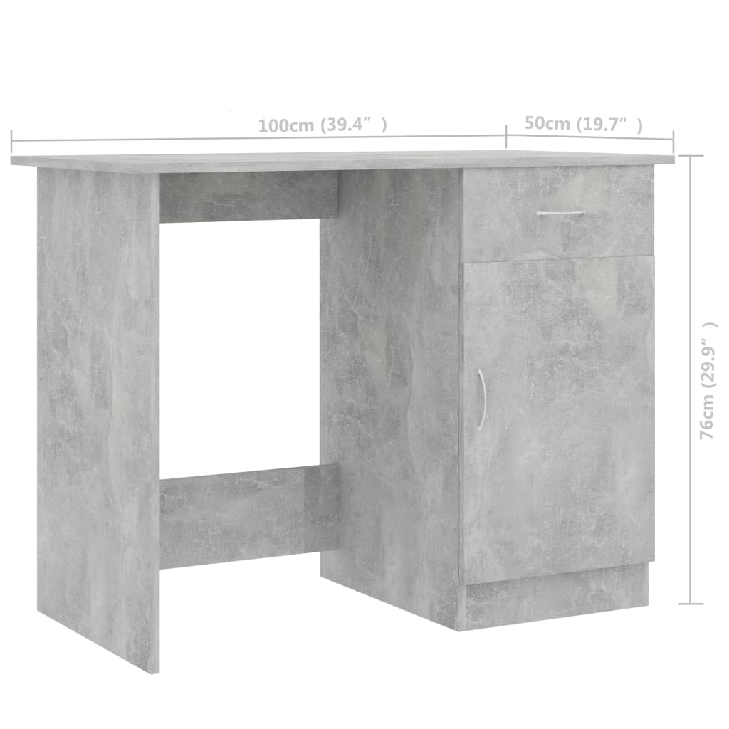 Bureau 100x50x76 cm bewerkt hout betongrijs Betongrijs