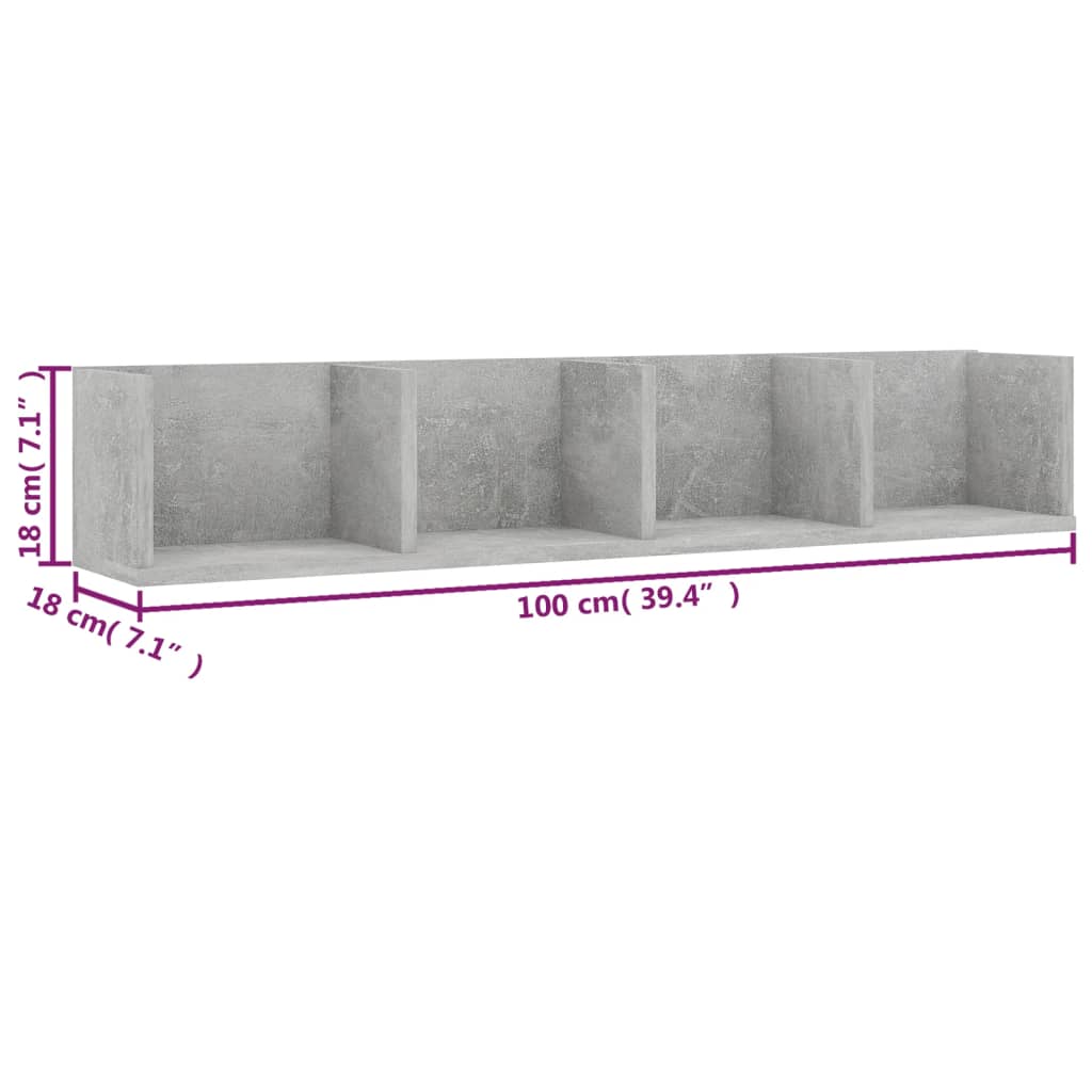 Cd-wandschap 100x18x18 cm spaanplaat betongrijs Betongrijs