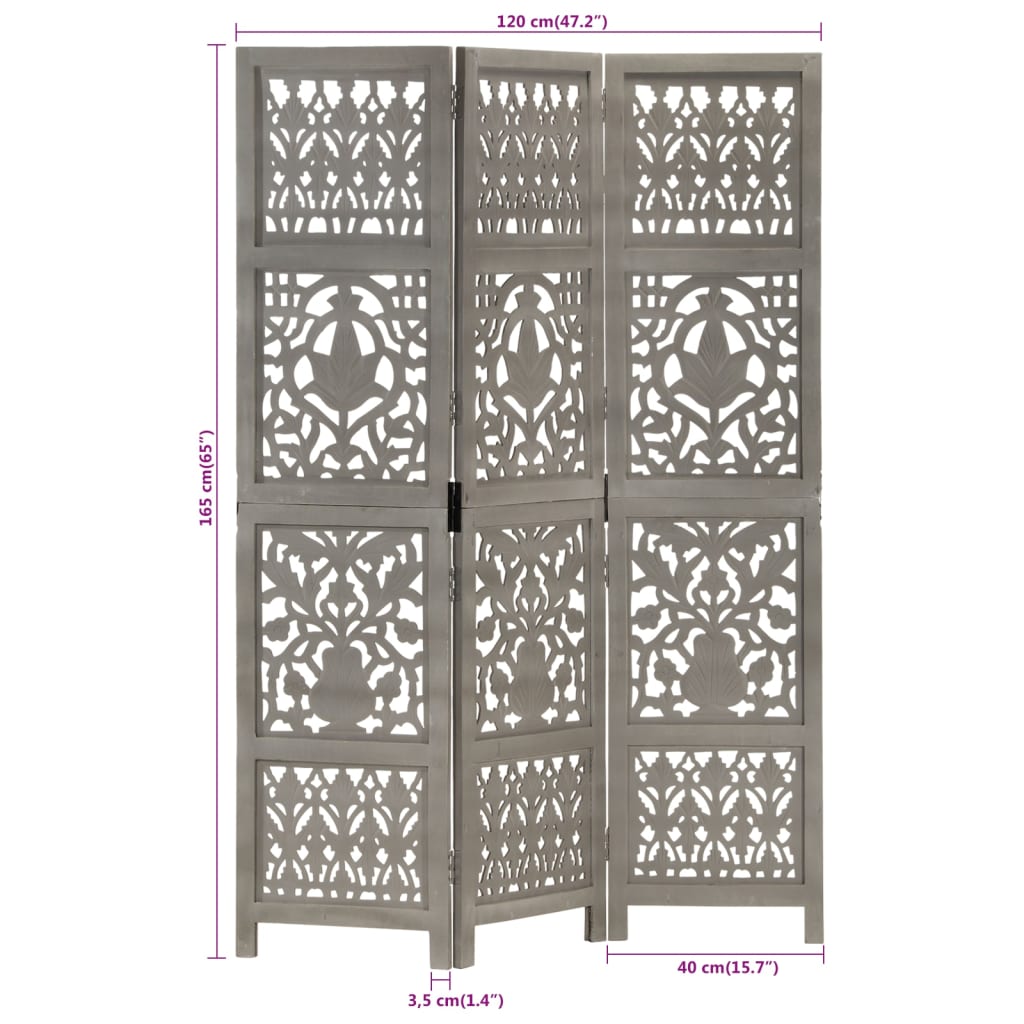 Kamerscherm Panelen Handgesneden 120X165 Cm Mangohout 3 Grijs
