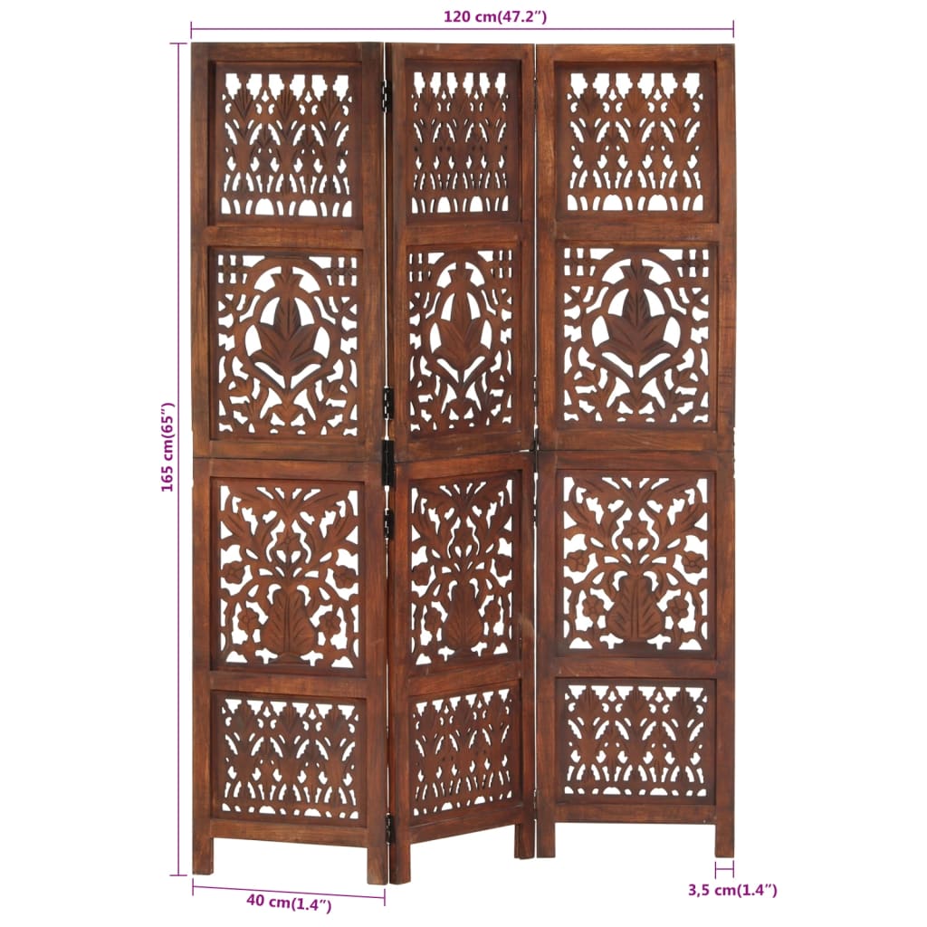 Kamerscherm Panelen Handgesneden 120X165 Cm Mangohout 3 Bruin