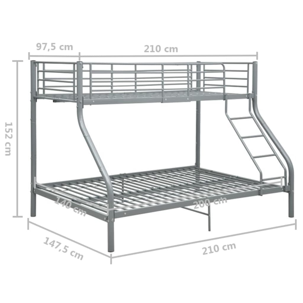 Stapelbedframe Metaal 140X200 Cm/90X200 Cm Grijs