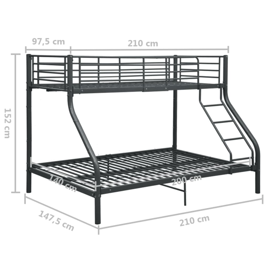 Stapelbedframe Metaal 140X200 Cm/90X200 Cm Zwart